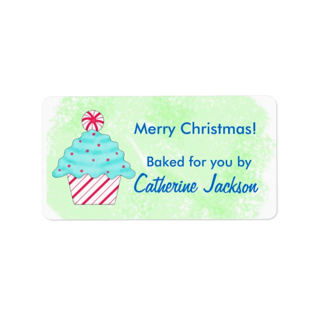 Green Christmas Peppermint Cupcake Food Gift Label (Front)