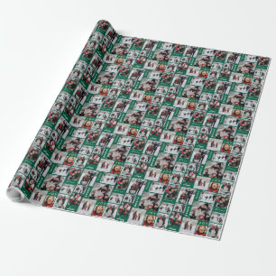 Green Christmas Photo Collage Wrapping Paper