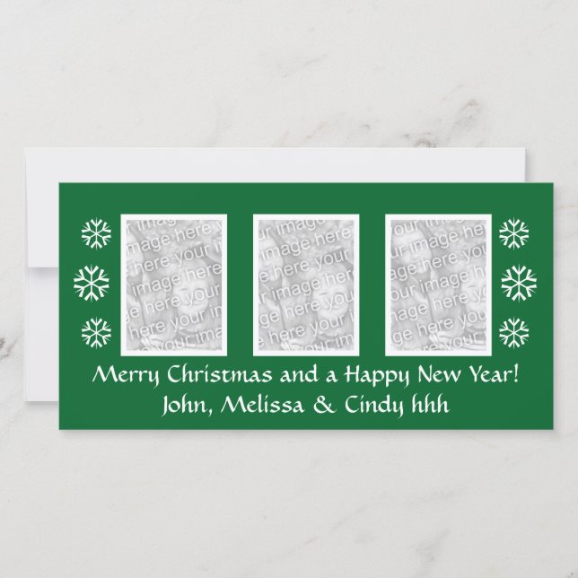 Green Christmas photocard template | three photos (Front)