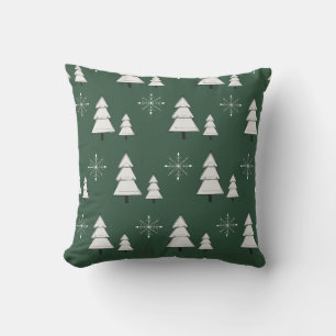 Green Christmas pillow with pines and snowflakes