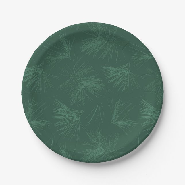 Green Christmas Pine Tree Needles Paper Plate (Front)
