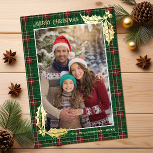 Green Christmas Plaid   Merry Christmas Photocard