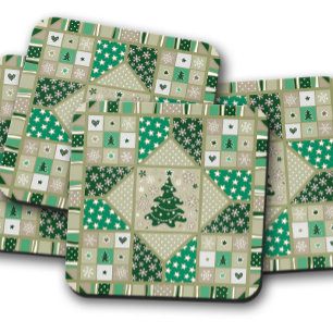 Green Christmas Quilt   Christmas Cork Coaster