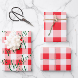 Green Christmas Red Check Wrapping Paper Sheet