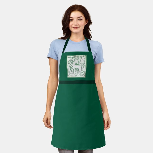Green Christmas Reindeer Lace Patchwork Apron (Worn)
