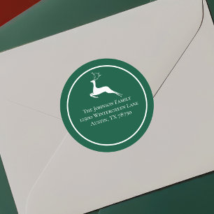 Green Christmas Reindeer Round Return Address Classic Round Sticker
