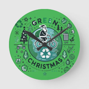 Green Christmas - Santa and Recycling Design Round Clock