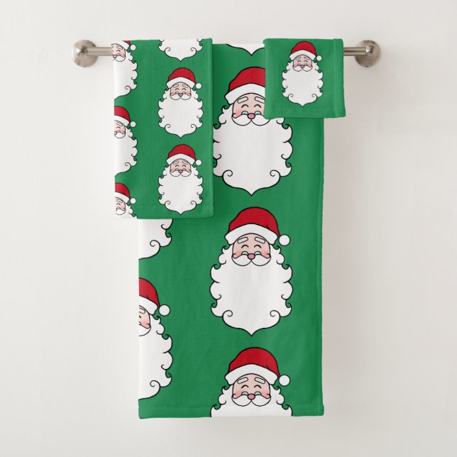 Green Christmas Santa Claus Bath Towels Set Gift (Insitu)