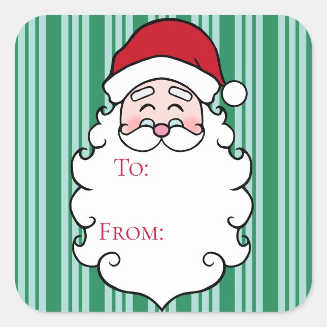 Green Christmas Santa Claus Gift Tag Stickers (Front)