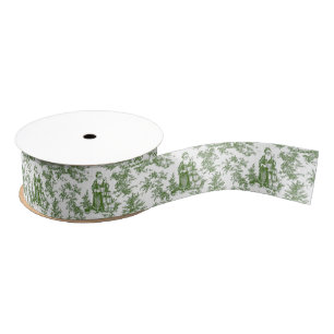 Green Christmas Santa Toile Grosgrain Ribbon