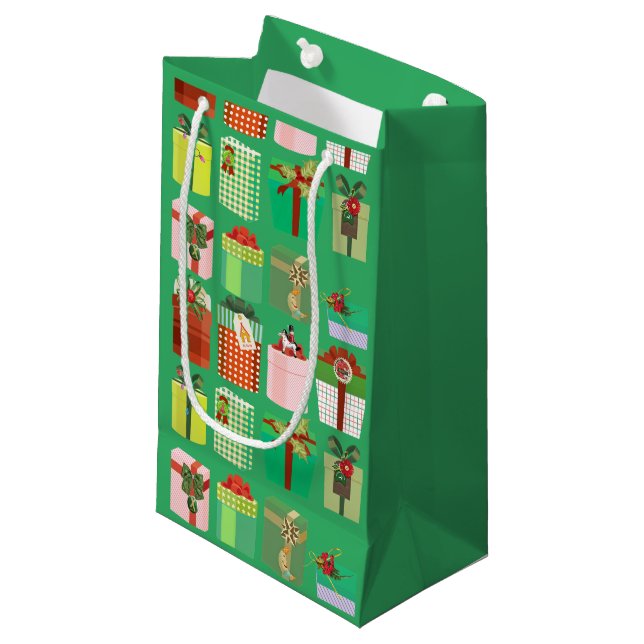 Green Christmas Small Gift Bag (Front Angled)