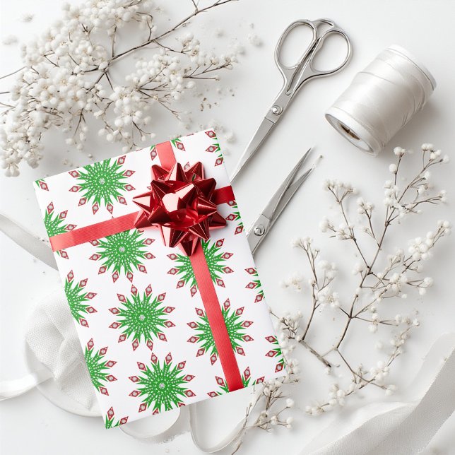Green Christmas Snowflakes Gifts Wrapping Paper (Elegant Green Christmas Snowflakes Modern Minimal Wrapping Paper)