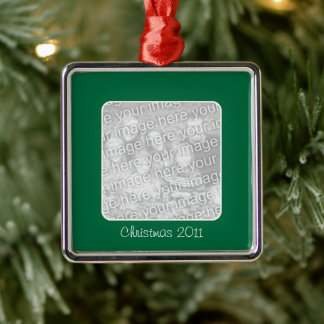 Green Christmas Square Border Photo Metal Tree Decoration