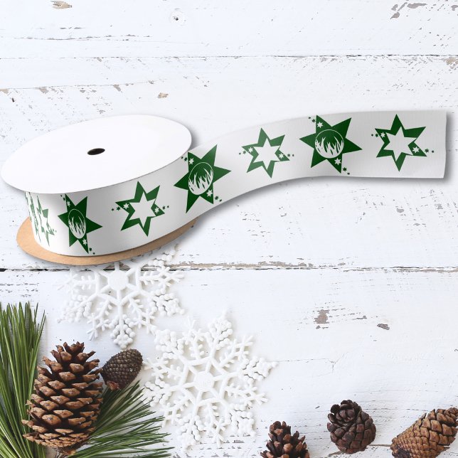 Green Christmas Stars Lawn Care Service Logo White Satin Ribbon (Green Christmas Stars Lawn Care Service Logo White Satin Ribbon)