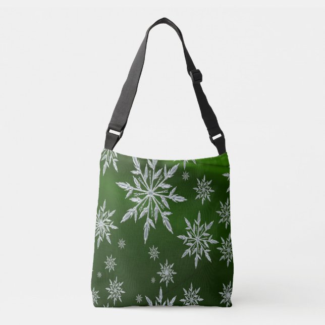 Green Christmas stars with white ice crystal Crossbody Bag (Front)