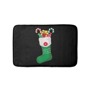 Green Christmas Stocking Bath Mat