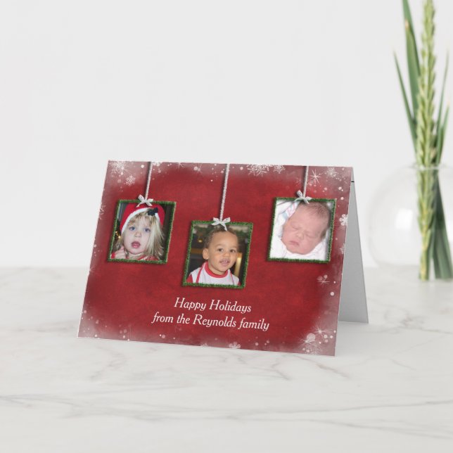 Green Christmas Tinsel Photo Frames Card (Front)