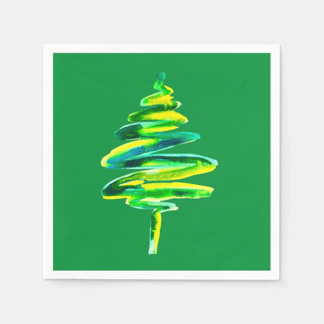 Green Christmas tree abstract watercolor Napkin (Front)
