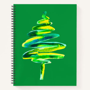 Green Christmas tree abstract watercolor Notebook