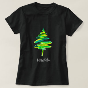 Green Christmas tree abstract watercolor T-Shirt