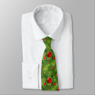 Green Christmas Tree and Christmas Ornaments Tie