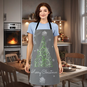 Green Christmas Tree and Snowflakes Apron