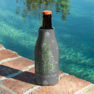 Green Christmas Tree and Snowflakes Bottle Cooler