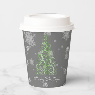 Green Christmas Tree and Snowflakes Paper Cup