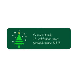 Green Christmas Tree and Snowflakes Return Address