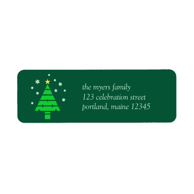 Green Christmas Tree and Snowflakes Return Address (Front)