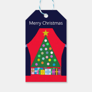 Green Christmas Tree & Blue Drapes: Gift Tags