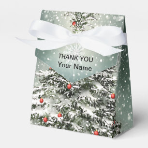 Green Christmas Tree Colourful Ornaments White Sno Favour Box