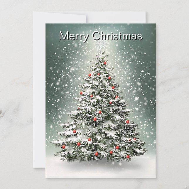 Green Christmas Tree Colourful Ornaments White Sno Holiday Card (Front)