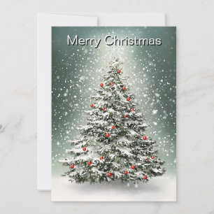 Green Christmas Tree Colourful Ornaments White Sno Holiday Card