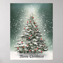 Green Christmas Tree Colourful Ornaments White Sno