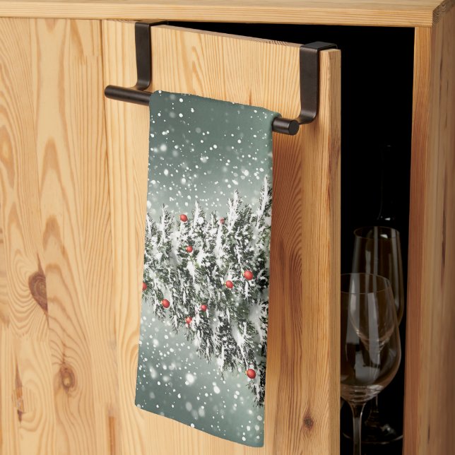 Green Christmas Tree Colourful Ornaments White Sno Tea Towel (Thirds Fold)