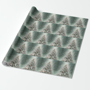 Green Christmas Tree Colourful Ornaments White Sno Wrapping Paper