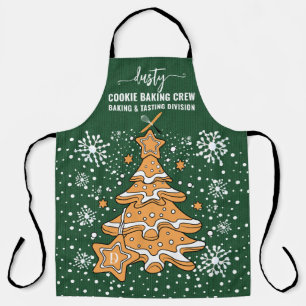 Green Christmas Tree Cookie Baking Crew Snowflakes Apron
