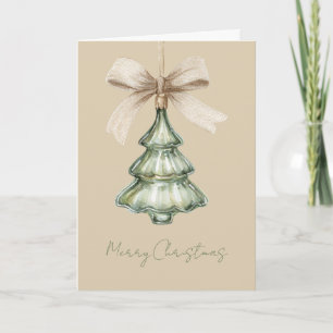 Green Christmas Tree Cream Bow Card