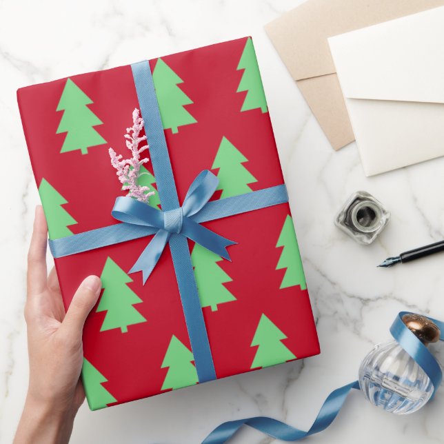 Green Christmas Tree Dark Red Wrapping Paper (Gifting)