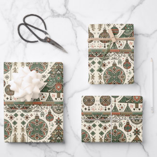 Green Christmas Tree Decor  Wrapping Paper Sheet