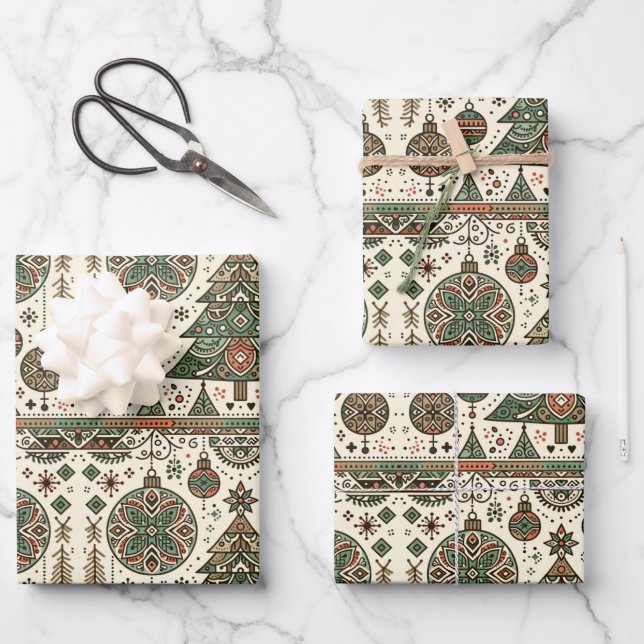 Green Christmas Tree Decor  Wrapping Paper Sheet (Front)