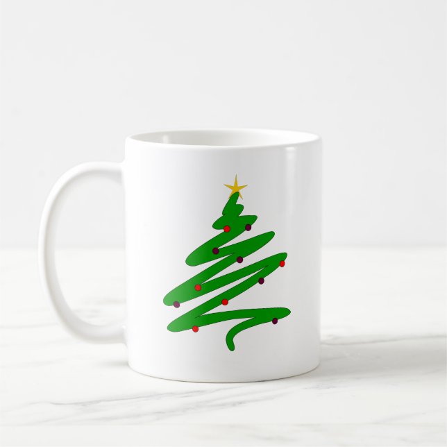 Green Christmas Tree Doodle Coffee Mug (Left)