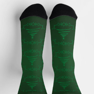 Green Christmas Tree Flourish Tile Pattern Socks