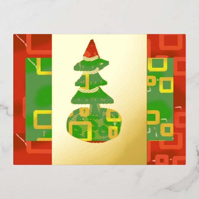 Green Christmas Tree Foil Holiday Post Card (Front)