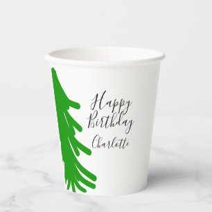 Green Christmas tree happy birthday December winte Paper Cups