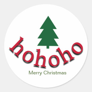 Green Christmas Tree HoHoHo Red Merry Christmas Classic Round Sticker
