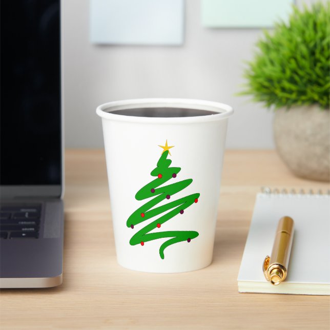 Green Christmas Tree Holiday Paper Cups (Insitu)