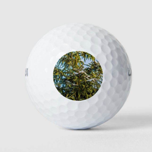Green Christmas Tree In Snow Golf Balls (Front)