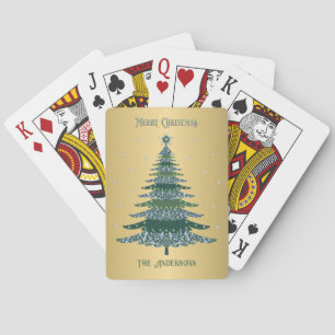 Green Christmas Tree Name Custom Gold Foil Playing Cards
